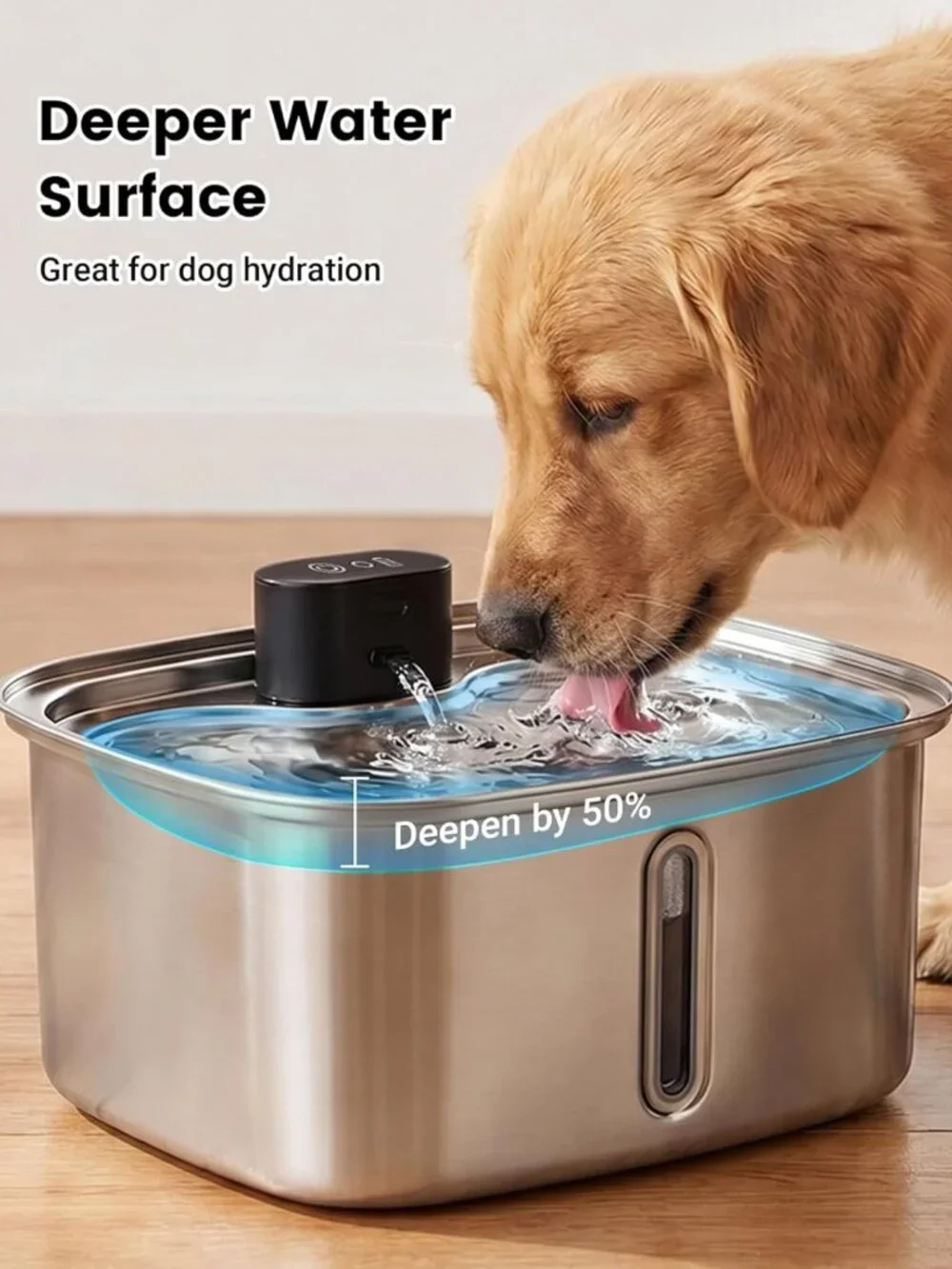 Large 10L Cordless Dog Water Fountain - Stainless Steel, APP Monitoring